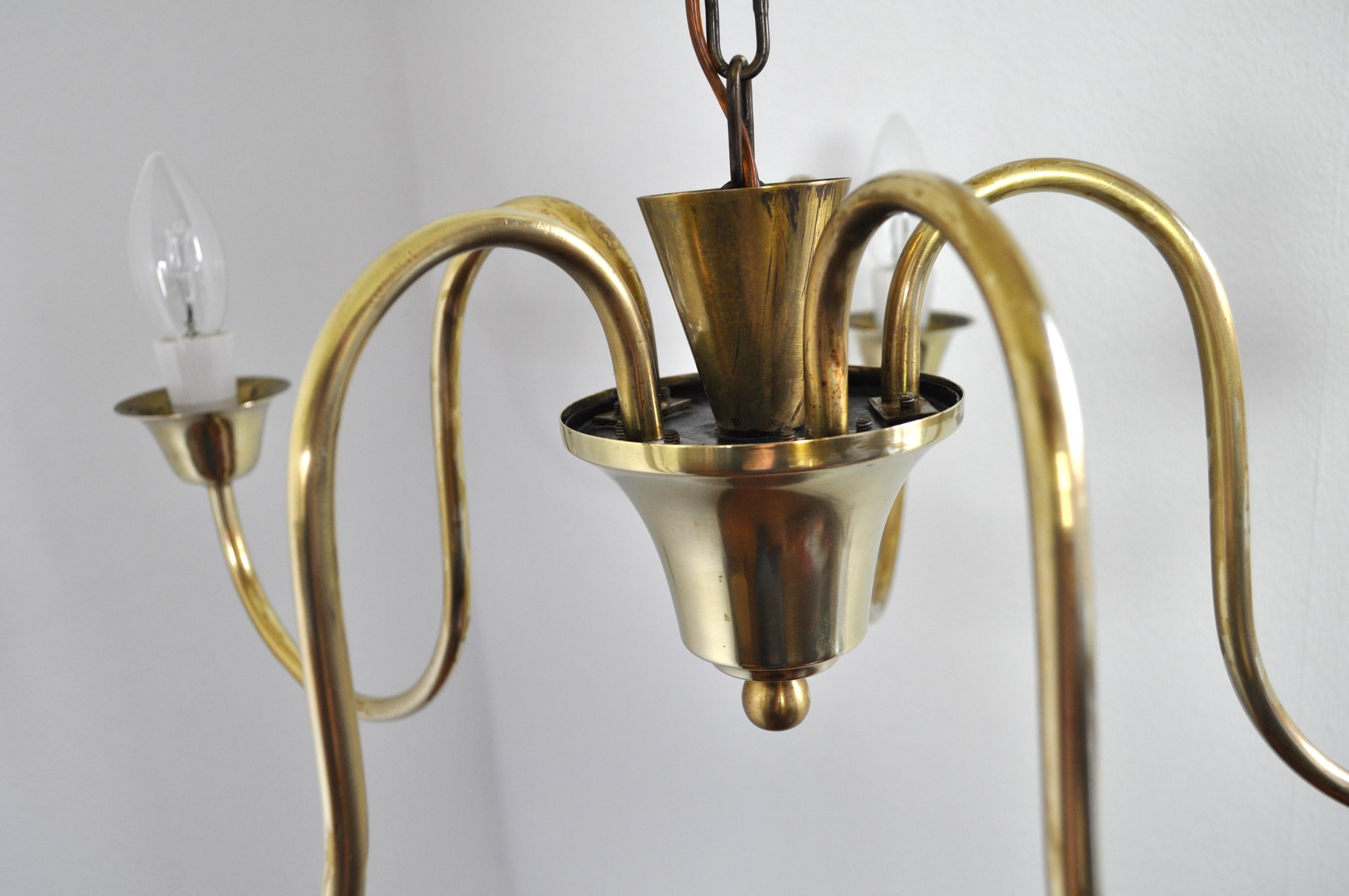 Five-Arm Solid Brass Chandelier by Fog & Mørup, 1950s For Sale 1