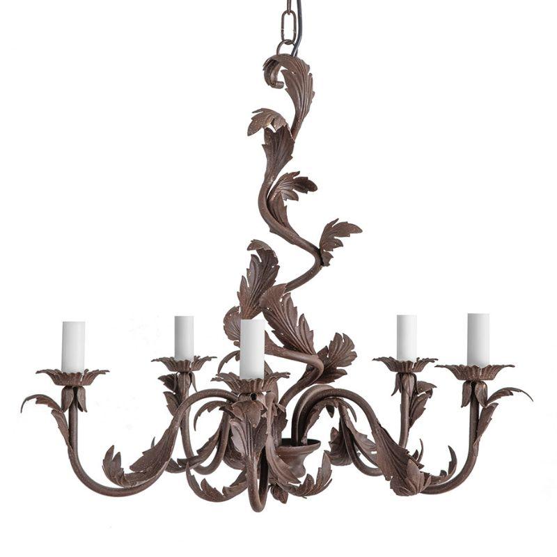 This Renaissance style chandelier is made entirely by hand. The five elegant arms of this medium sized chandelier are adorned with leaves and foliage to create a statement light for a bedroom, living room or hallway. Hand painted for an antique