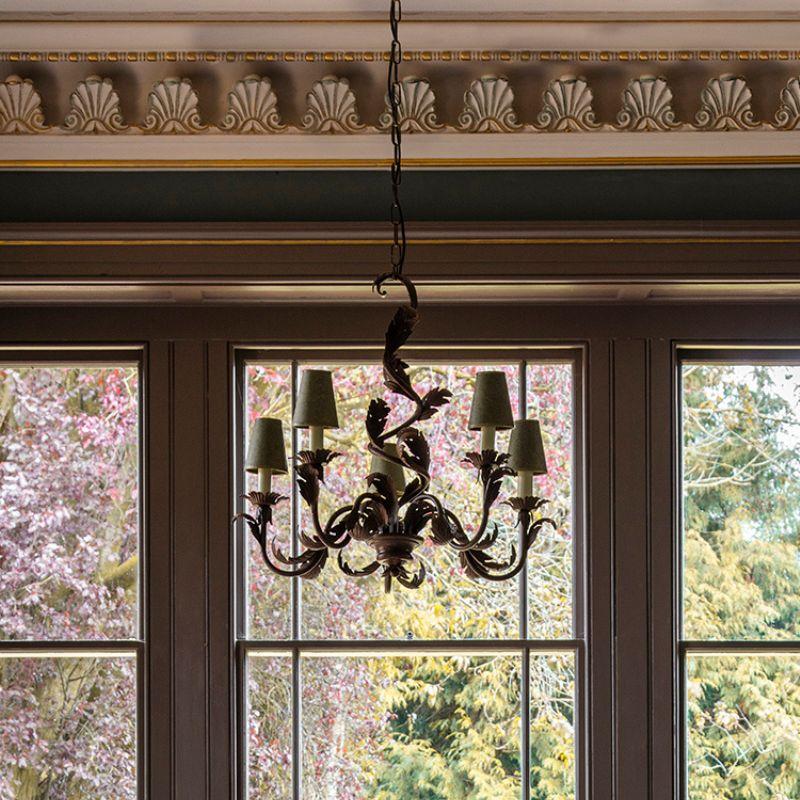 British Five arm wrought metal chandelier For Sale