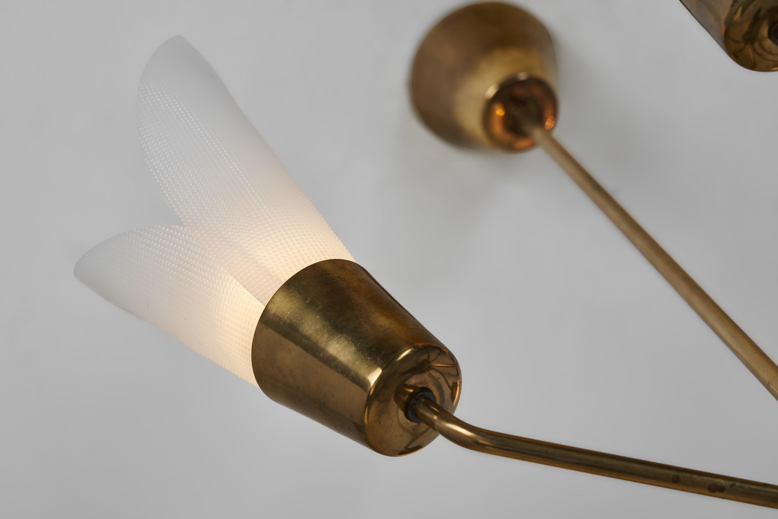 Five-Armed Brass Chandelier with Floral Details, Europe 1950s For Sale 7
