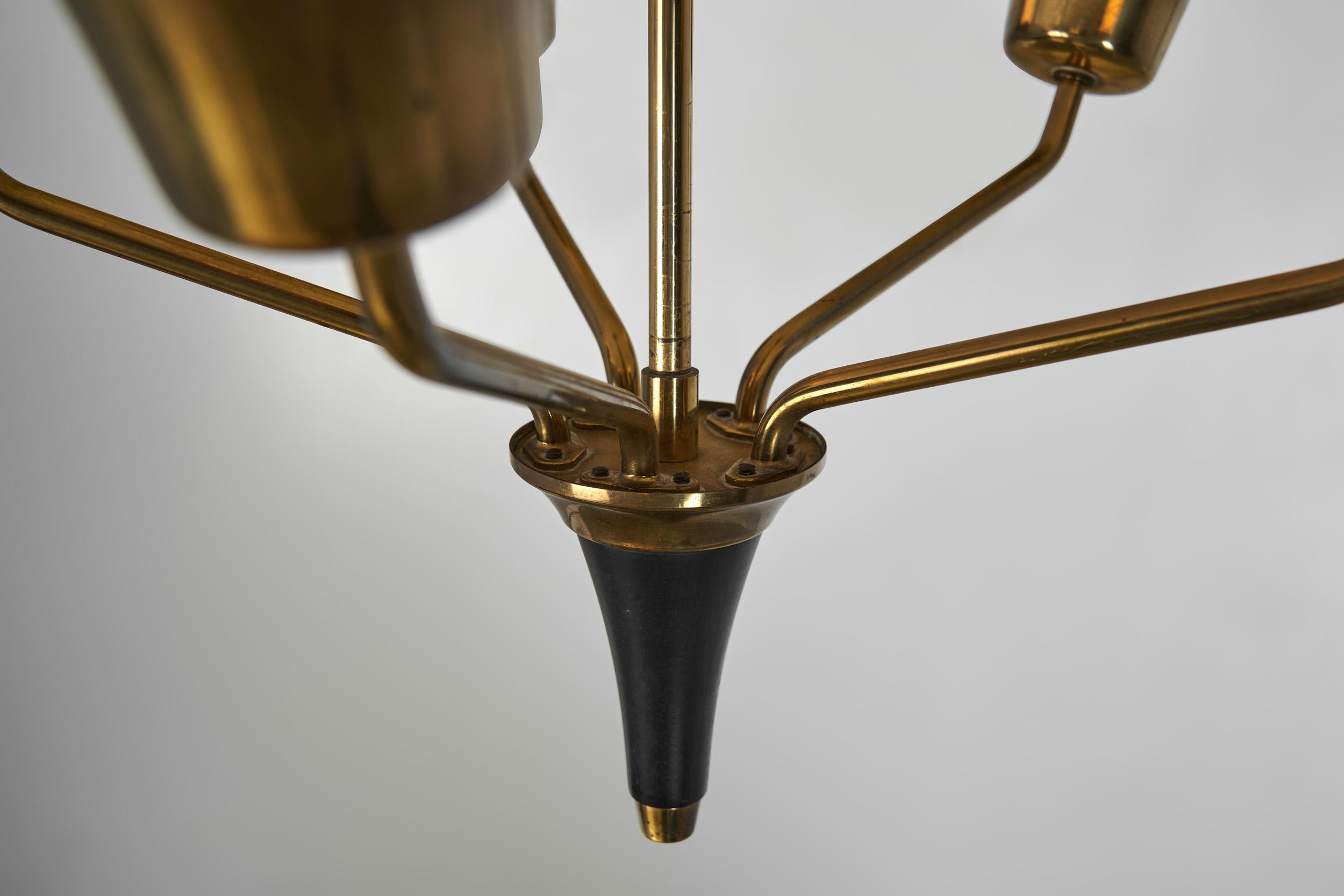 Five-Armed Brass Chandelier with Floral Details, Europe 1950s For Sale 11