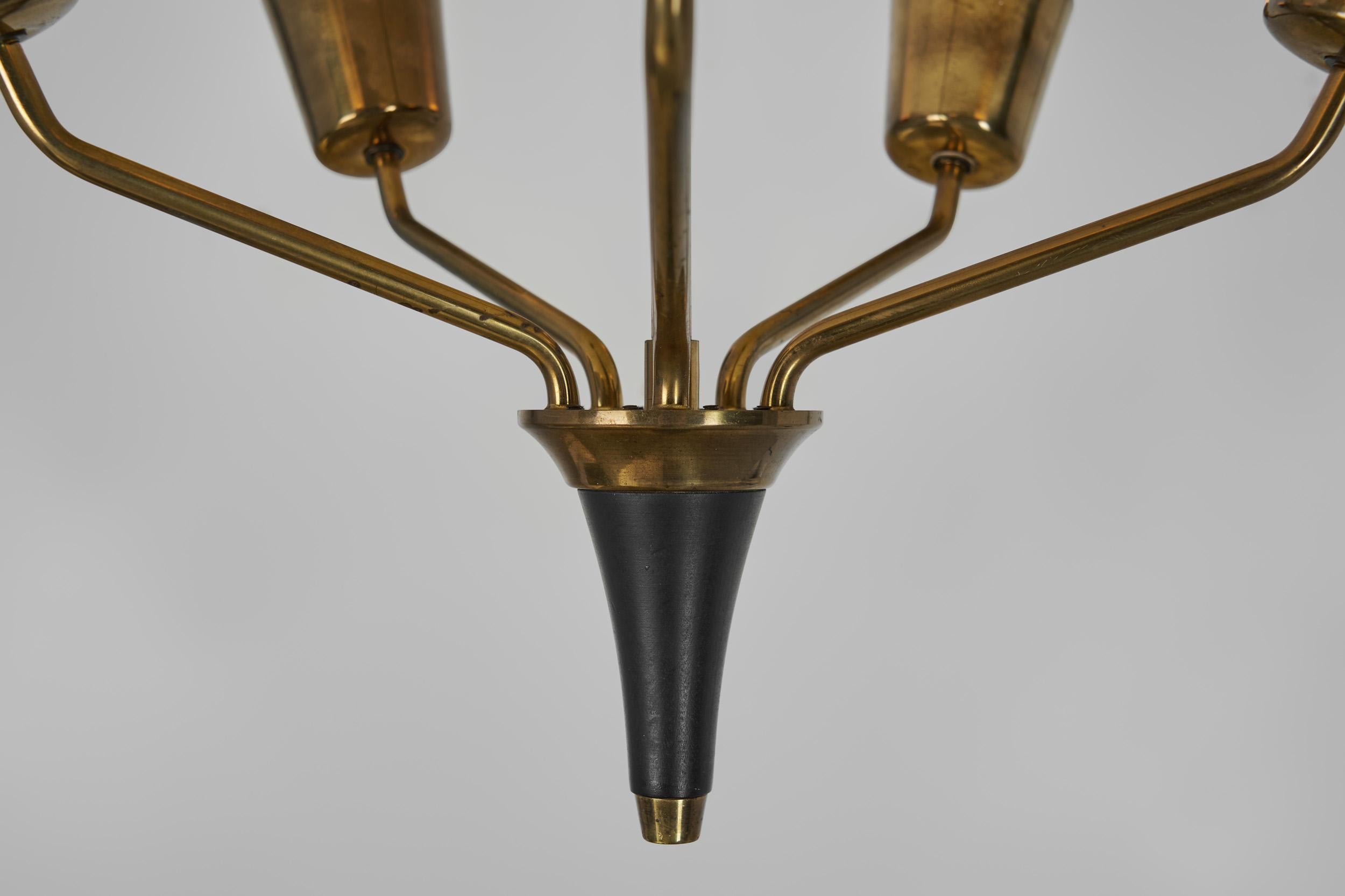 Five-Armed Brass Chandelier with Floral Details, Europe 1950s For Sale 12