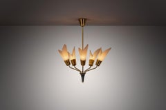 Five-Armed Brass Chandelier with Floral Details, Europe 1950s