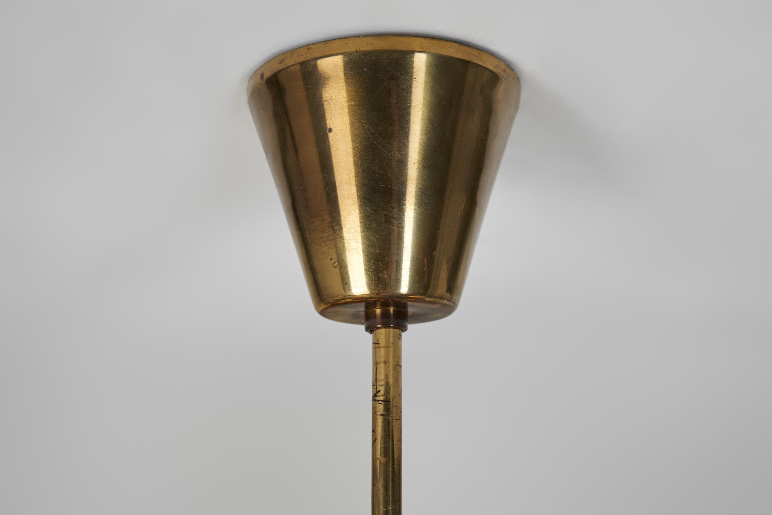 Five-Armed Brass Chandelier with Floral Details, Europe 1950s For Sale 2