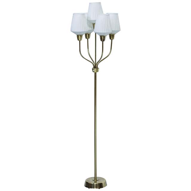 Swedish Five Arms Brass and Marble Floor Lamp from Ateljé Lyktan For ...