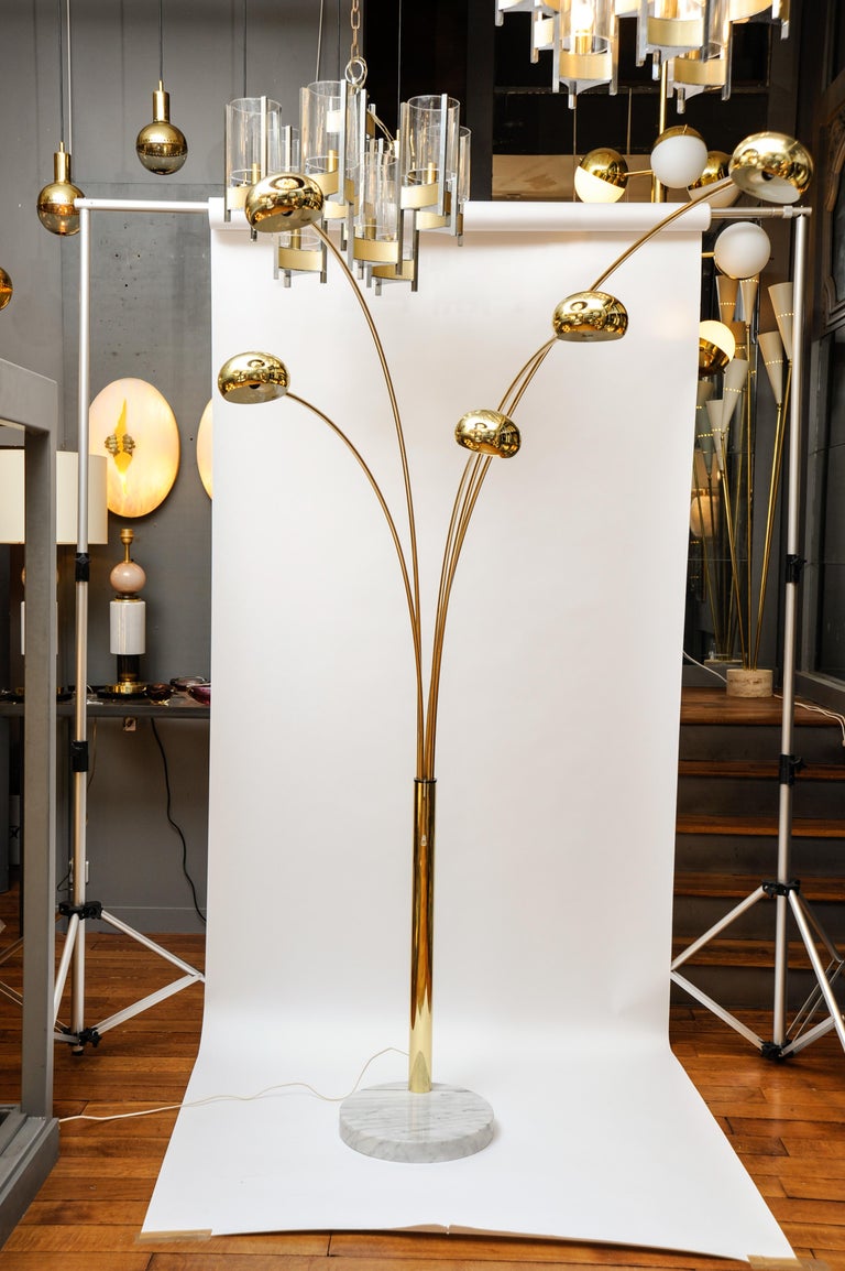 Five Arms Arc Floor Lamp in Brass and Marble at 1stDibs