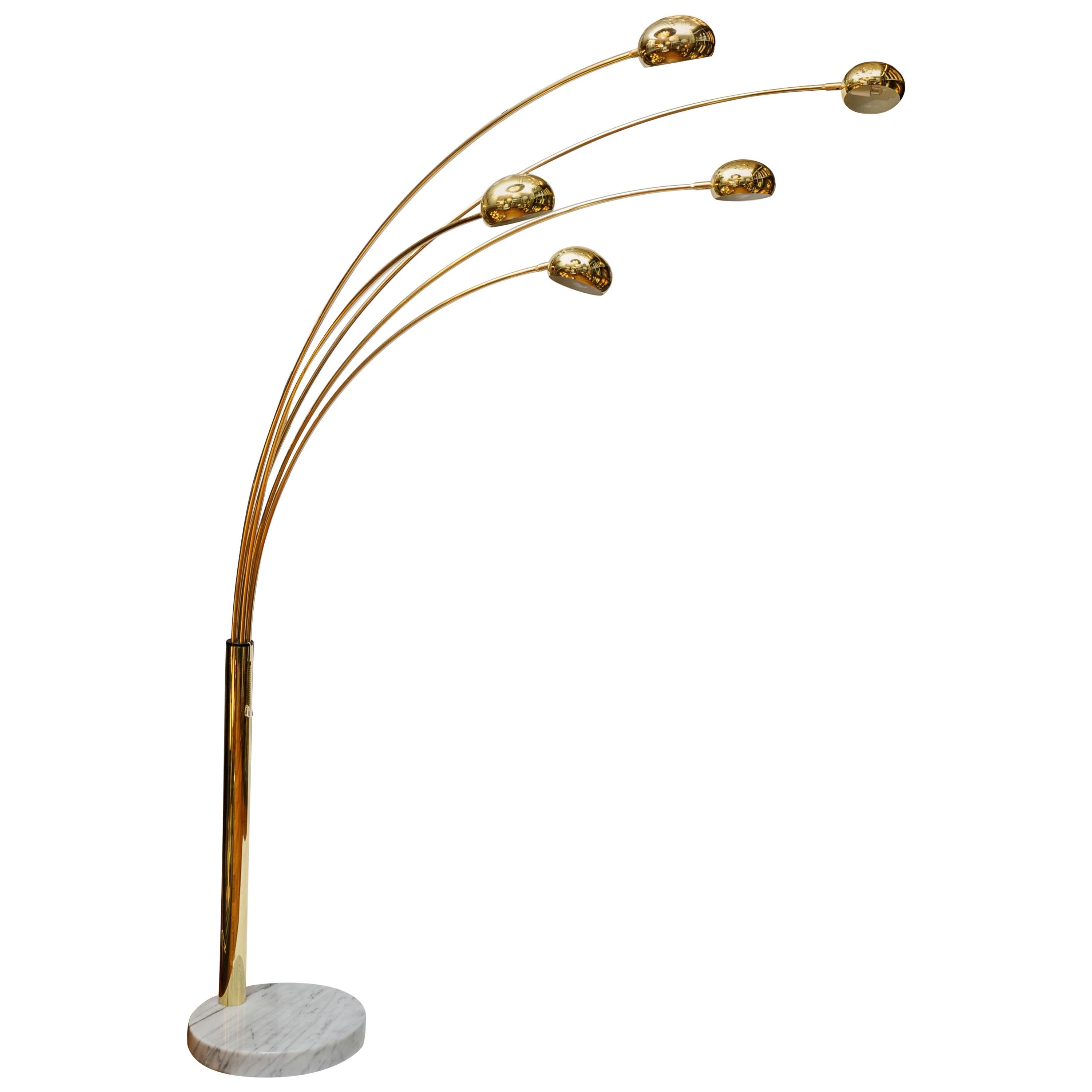 Five Arms Arc Floor Lamp in Brass and Marble