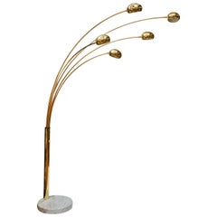 Vintage Five Arms Arc Floor Lamp in Brass and Marble