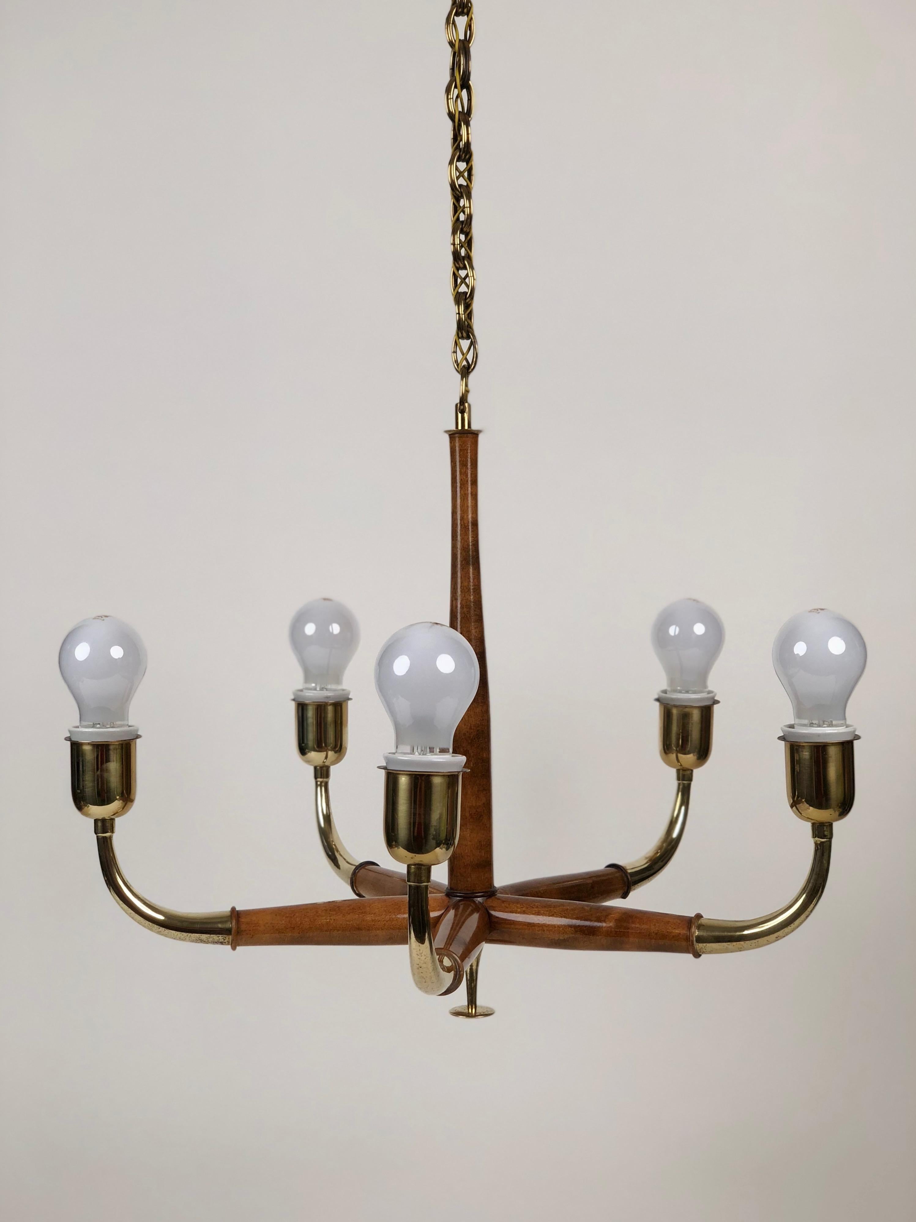 Wood Five Arms Chandelier from Josef Frank, 1930s