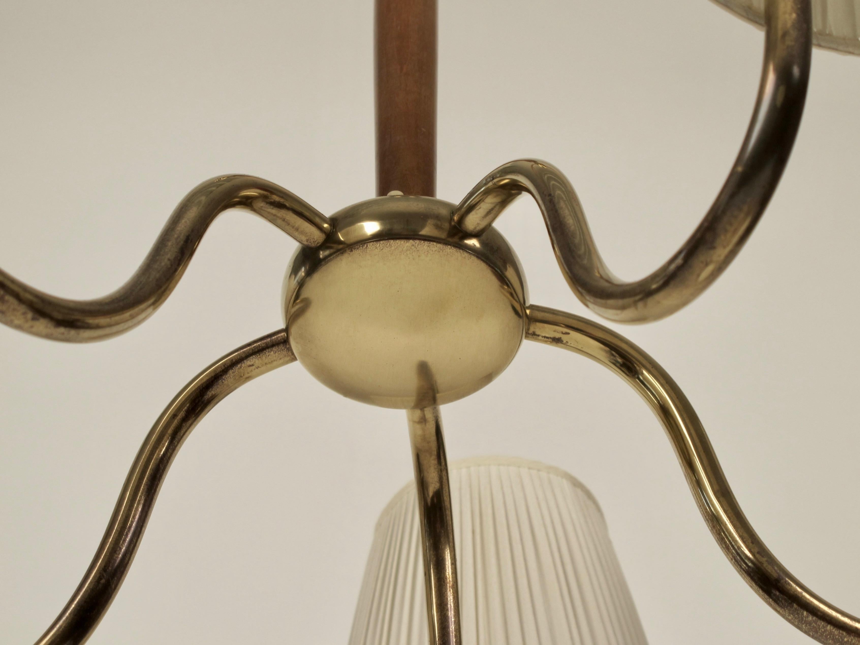 Five Arms Chandelier in Brass, Designed by Josef Frank for J.T.Kalmar In Good Condition In Vienna, Austria