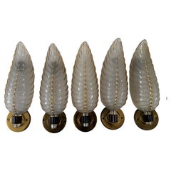 Five Art Deco Brass and Glass Sconces Signed by Ezan, France, circa 1940s