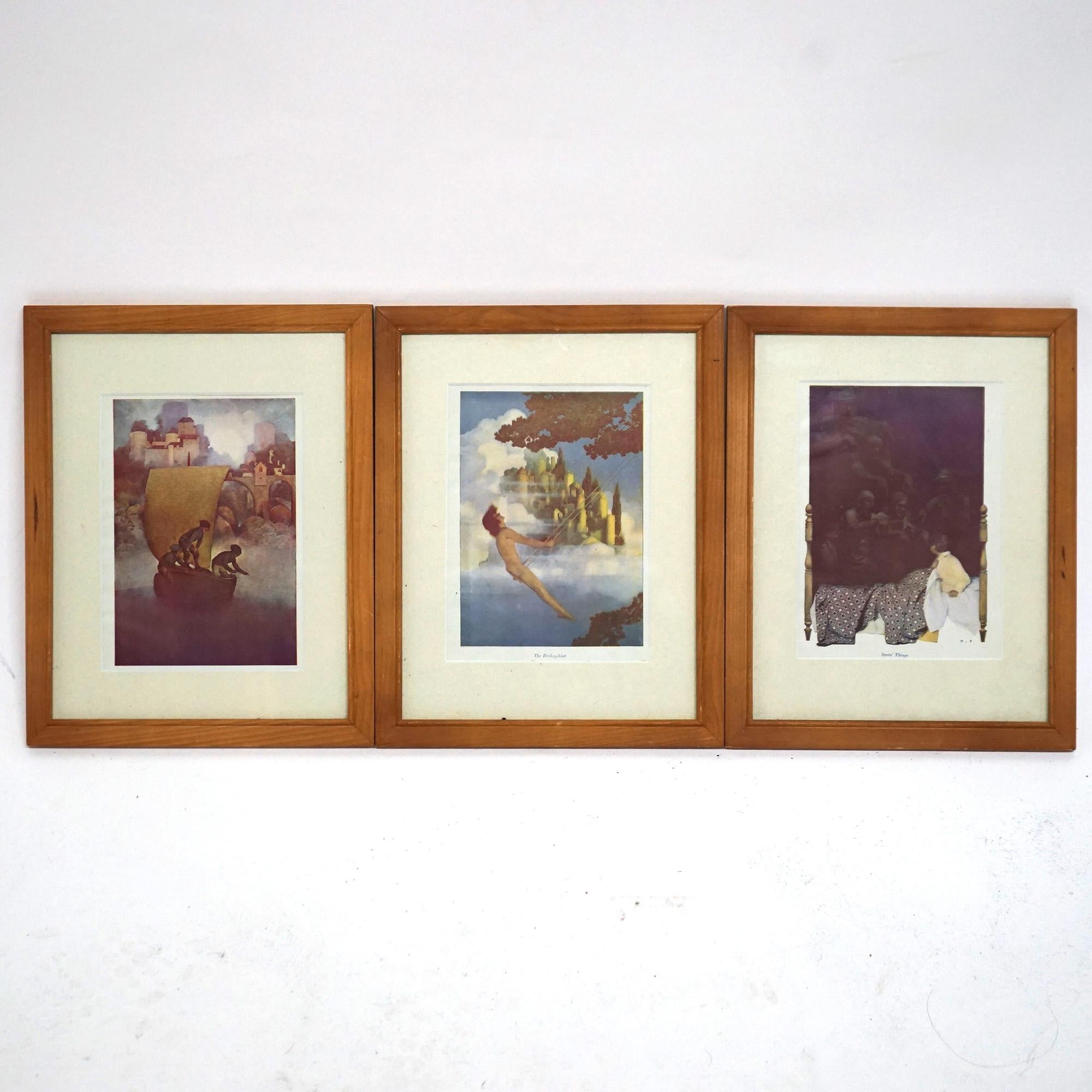 Five Art Deco Maxfield Parrish Bookplates, Framed, C1920 In Good Condition In Big Flats, NY