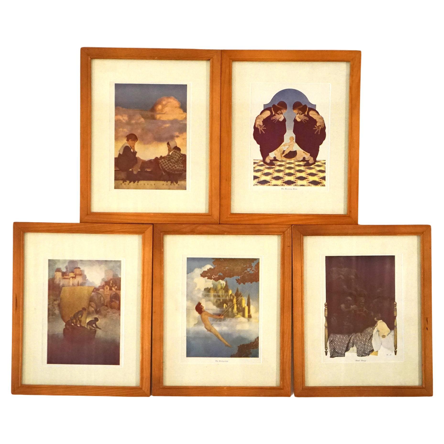 Five Art Deco Maxfield Parrish Bookplates, Framed, C1920 For Sale
