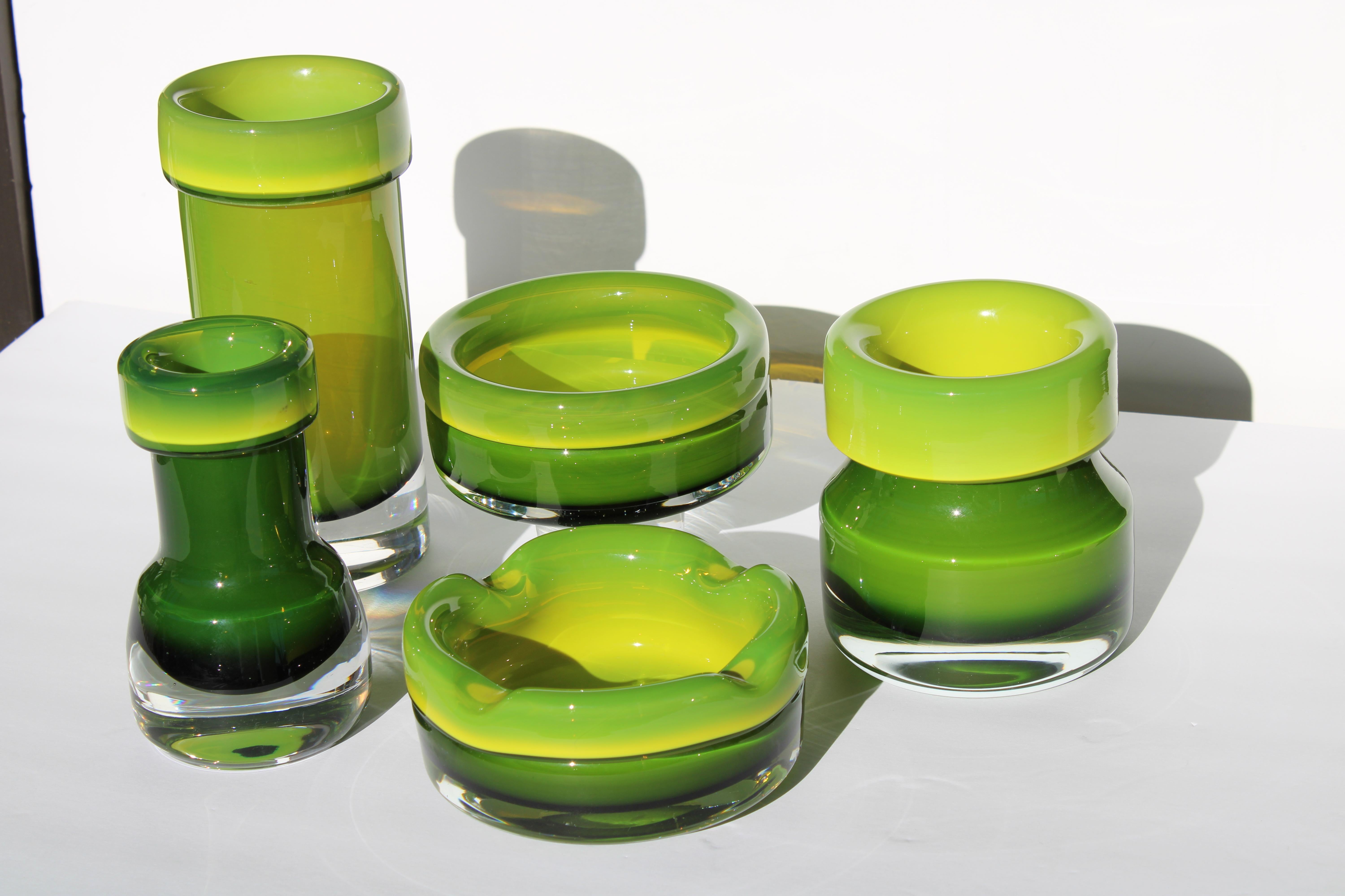 Swedish Five Art Glass Pieces by Bo Borgstrom for Aseda, Made in Sweden