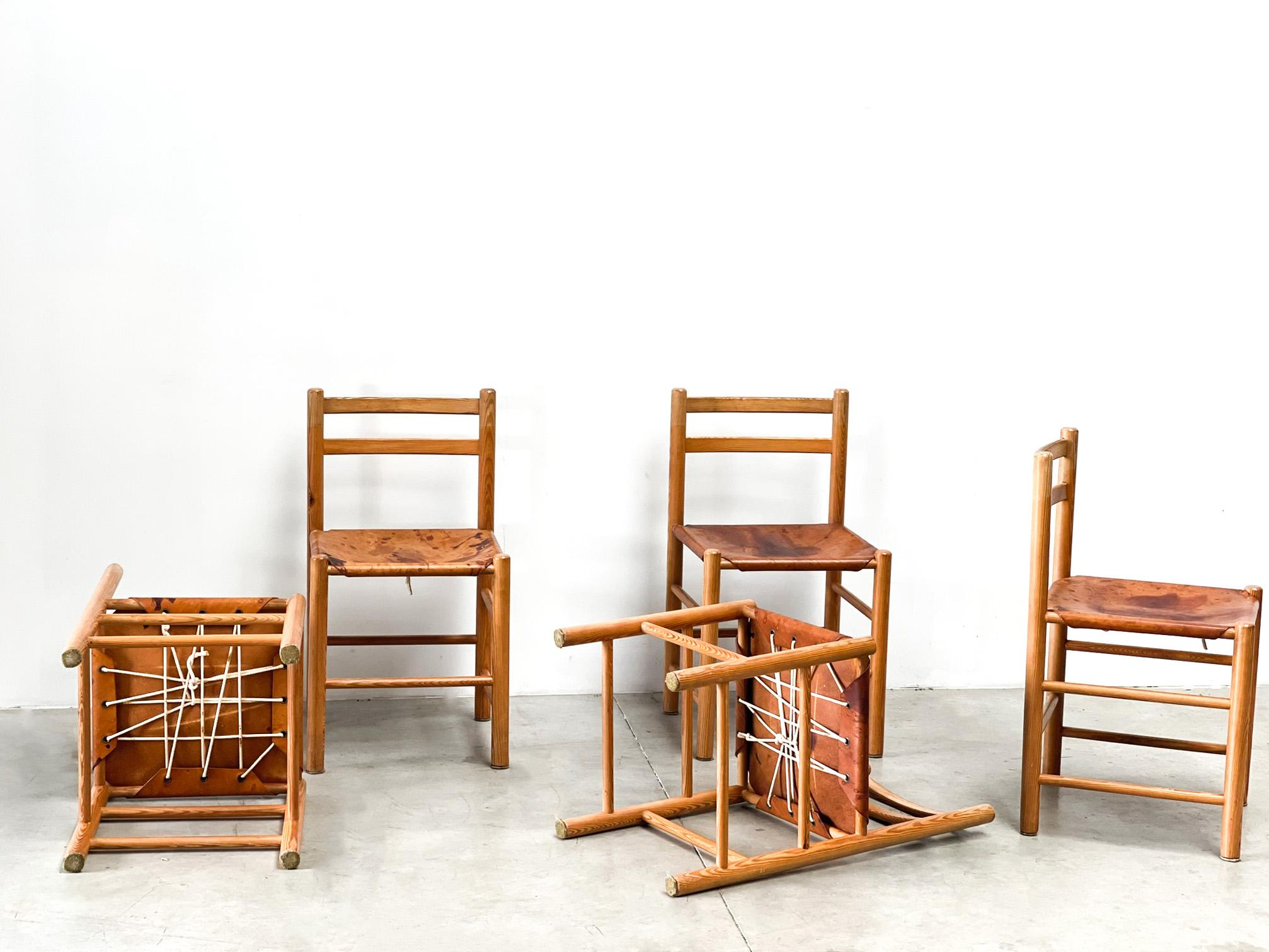Five Ate van Apeldoorn patinated leather dining chairs 3