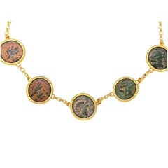 Five Authentic Ancient Hellenistic Coins and Gold Necklace