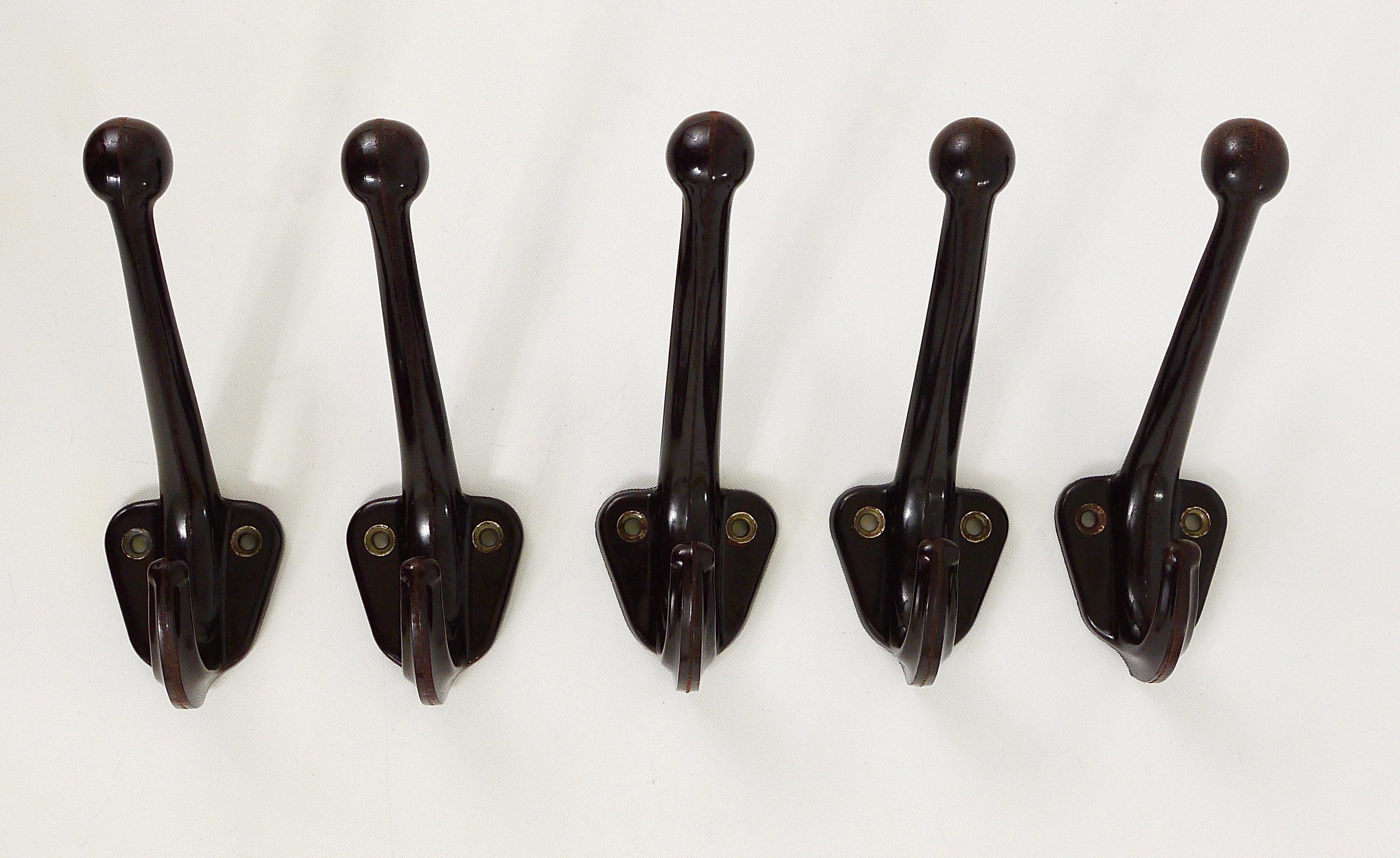 Five Beautiful Art Deco Bakelite Wall Coat Hooks, Austria, 1940s 2