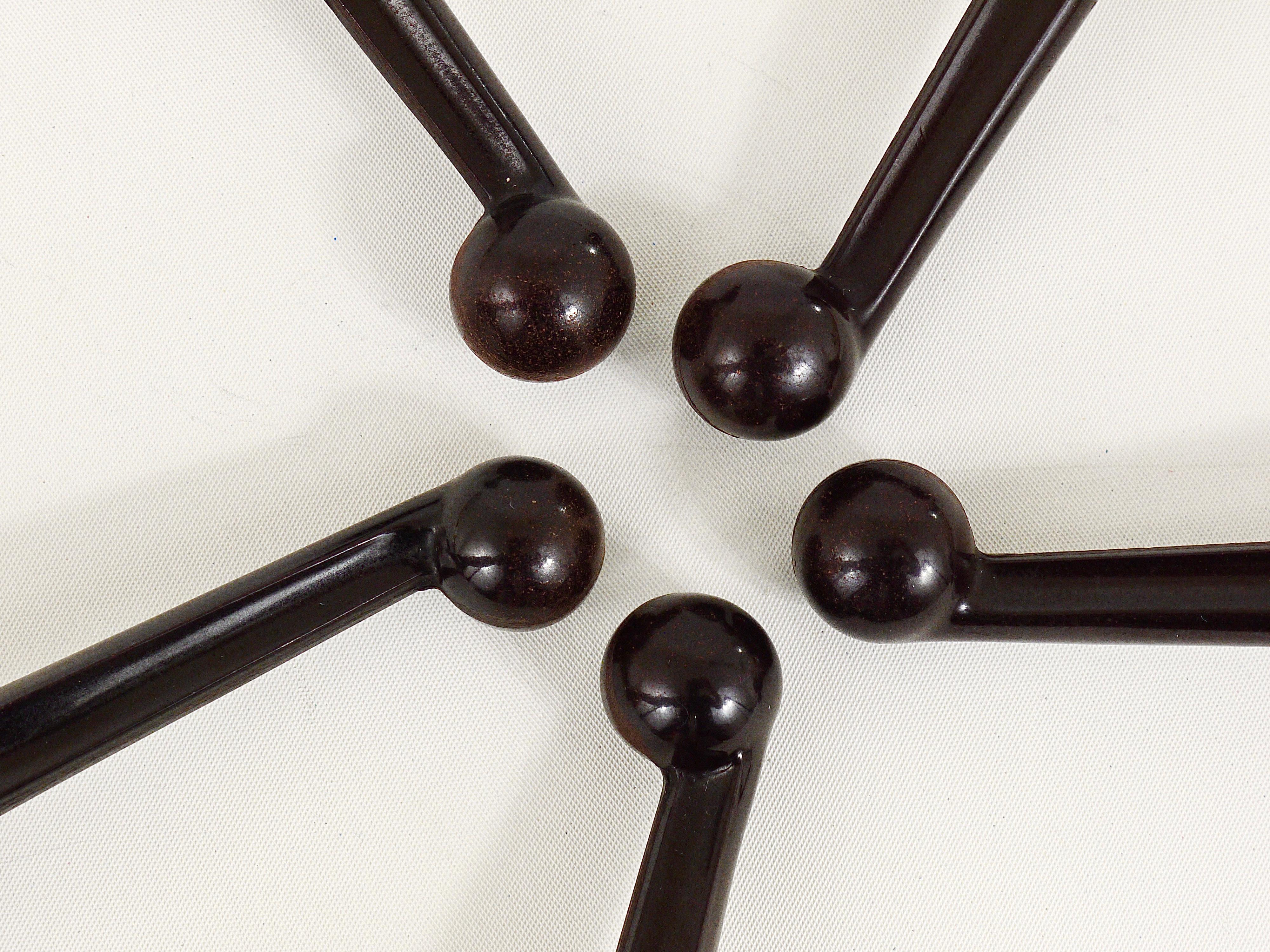Five Beautiful Art Deco Bakelite Wall Coat Hooks, Austria, 1940s 3