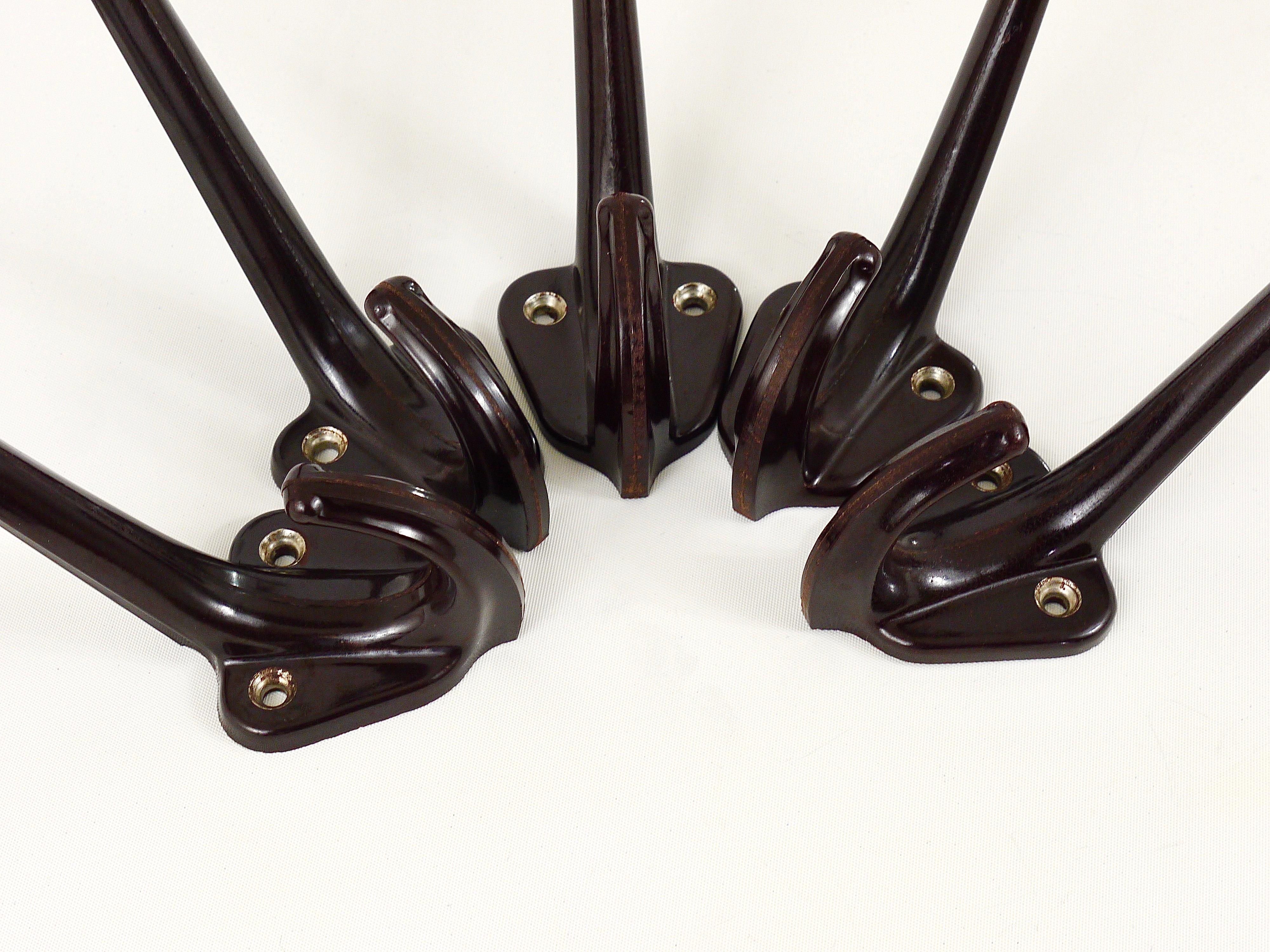 Five Beautiful Art Deco Bakelite Wall Coat Hooks, Austria, 1940s 5