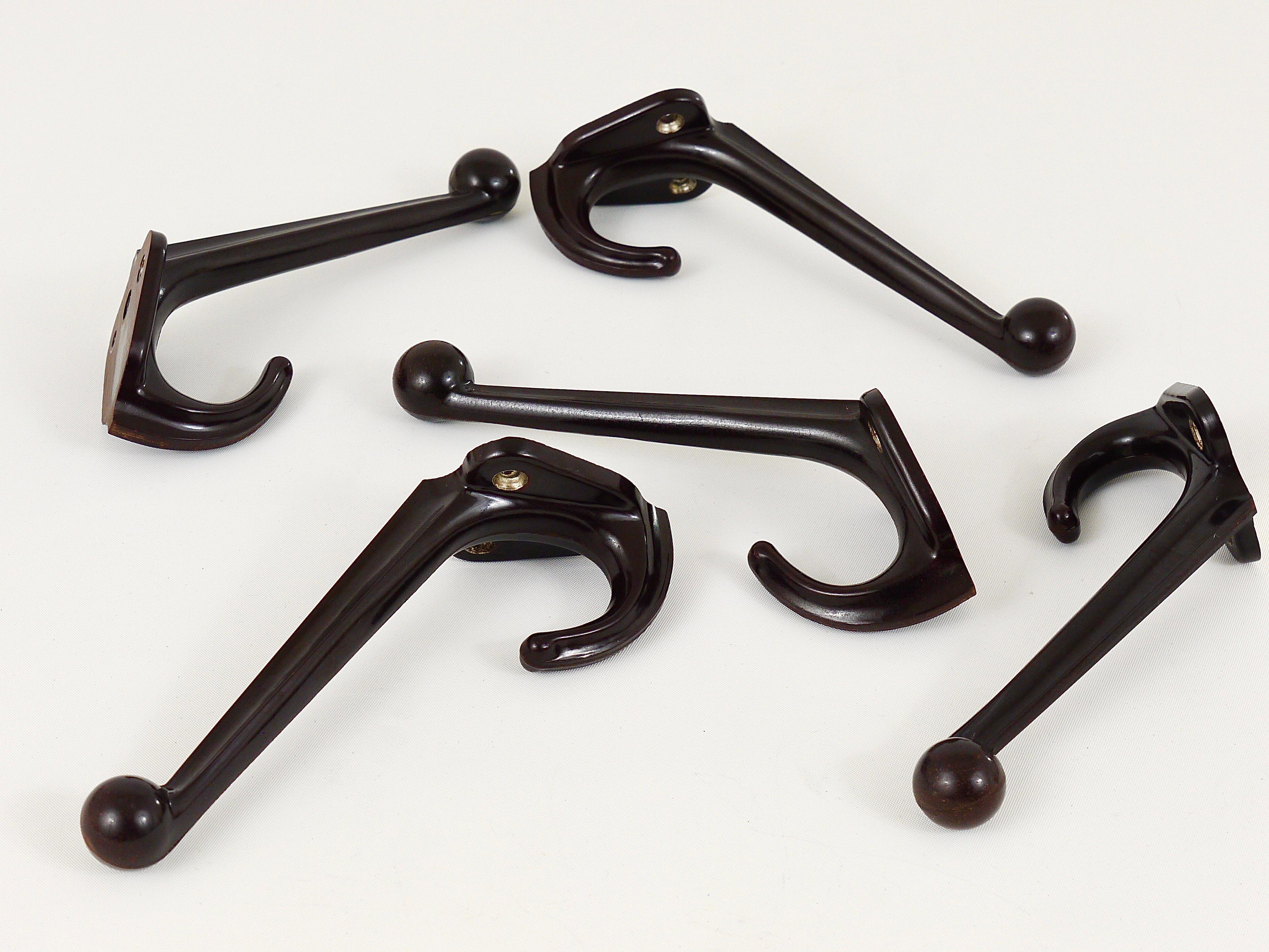 Five Beautiful Art Deco Bakelite Wall Coat Hooks, Austria, 1940s 6