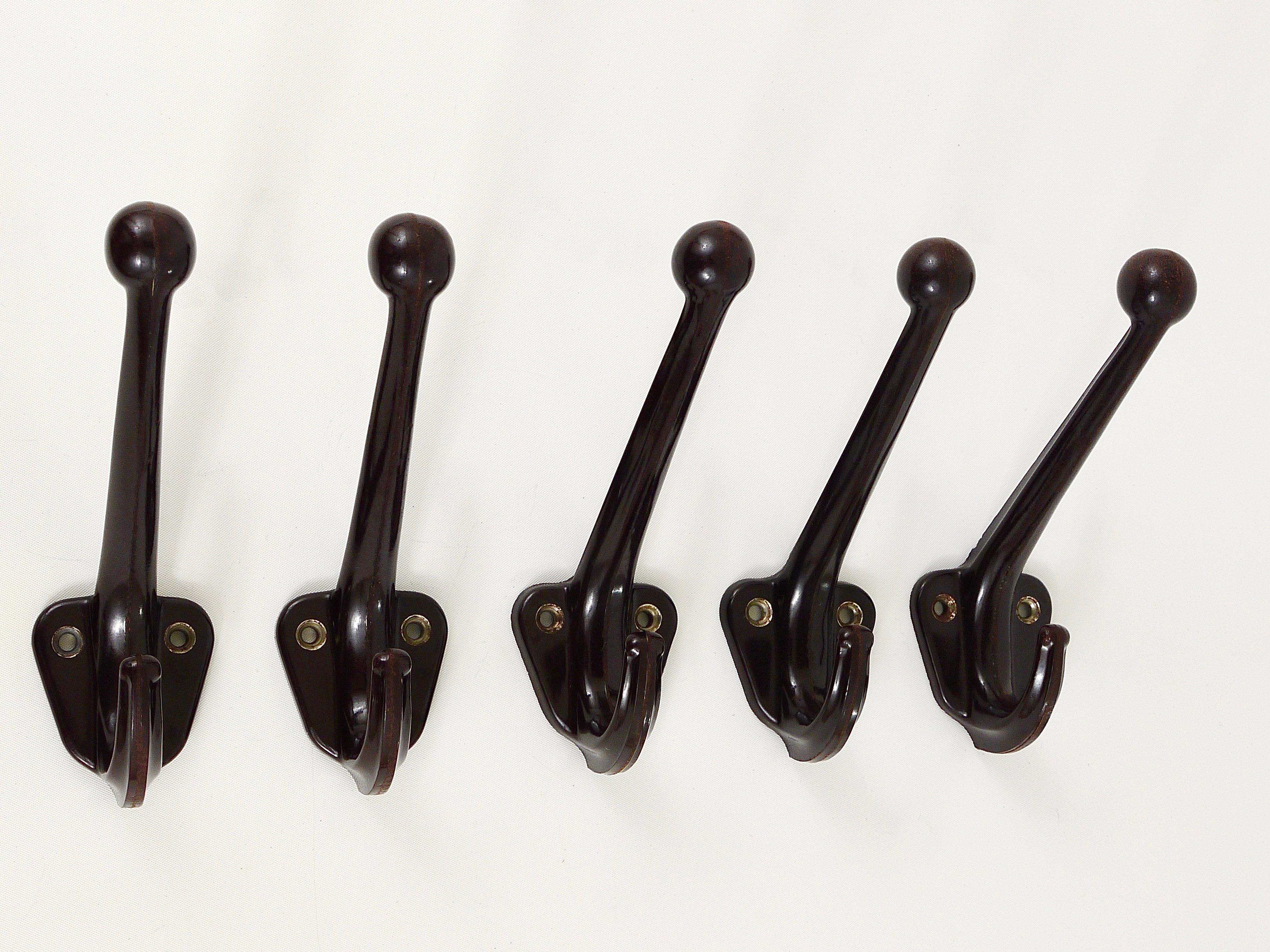 Five Beautiful Art Deco Bakelite Wall Coat Hooks, Austria, 1940s 1