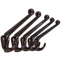 Five Beautiful Art Deco Bakelite Wall Coat Hooks, Austria, 1940s