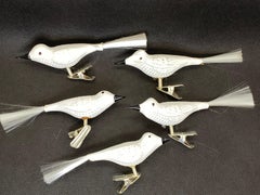 Five Beautiful Glass Bird Christmas Tree Clip-On Ornament, Vintage German, 1950s