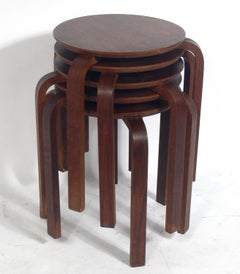 Five Bentwood Stacking Tables or Stools in the Manner of Alvar Aalto