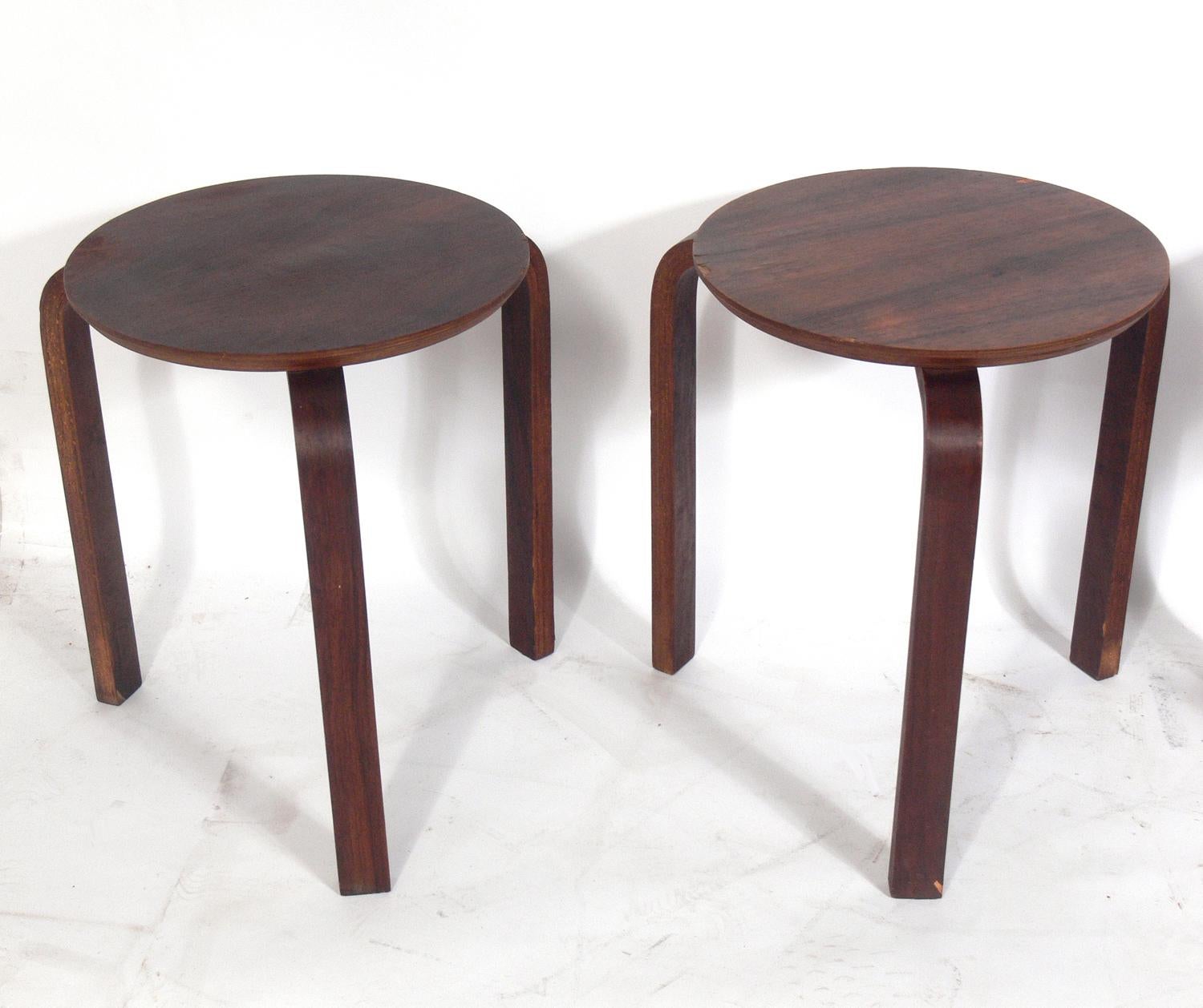 Mid-Century Modern Five Bentwood Stacking Tables or Stools in the Manner of Alvar Aalto For Sale