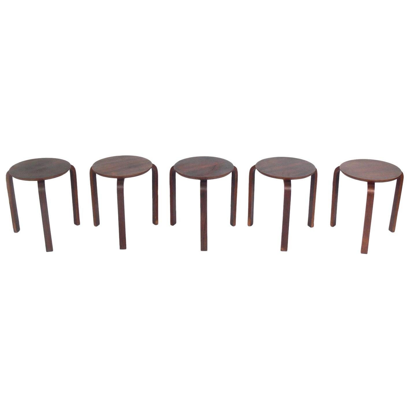 Five Bentwood Stacking Tables or Stools in the Manner of Alvar Aalto