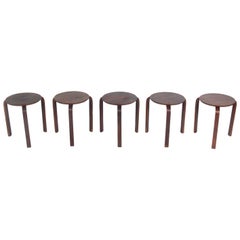 Five Bentwood Stacking Tables or Stools in the Manner of Alvar Aalto