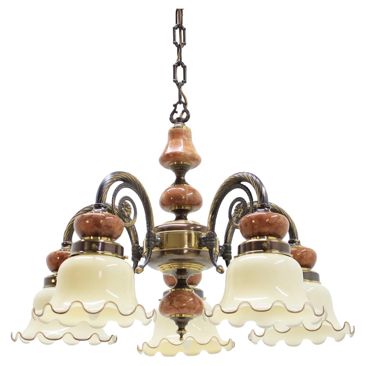 Five Big Brass and Marble Chandeliers, Germany 1980s