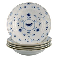 Five Bing & Grøndahl Butterfly Deep Plates in Hand-Painted Porcelain