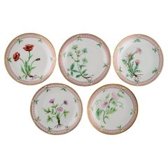 Five Bing & Grøndahl Porcelain Plates with Hand-Painted Flowers, 1920s/30s