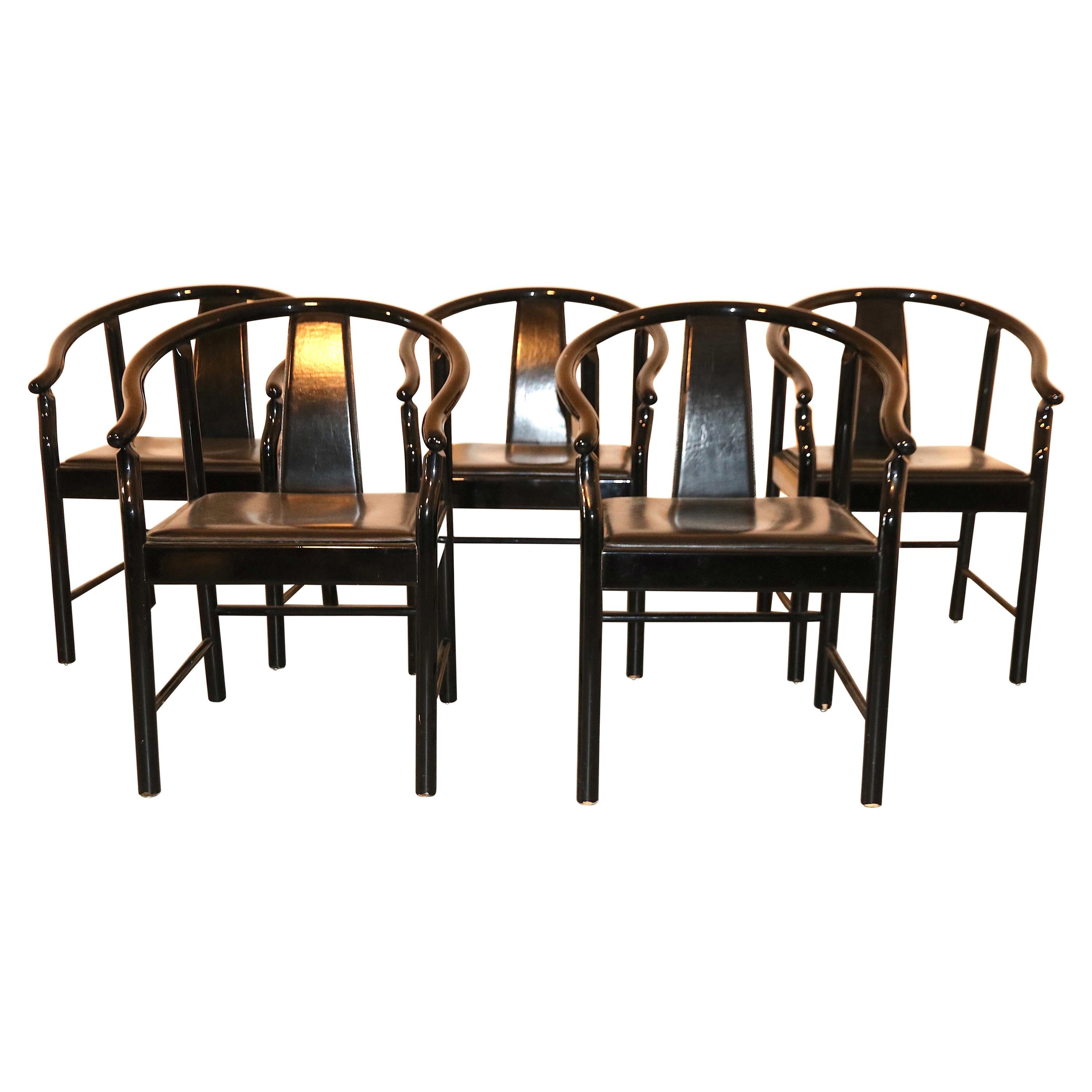 Five Black Lacquered Dining Chairs, Very Similar to the China Chair For Sale
