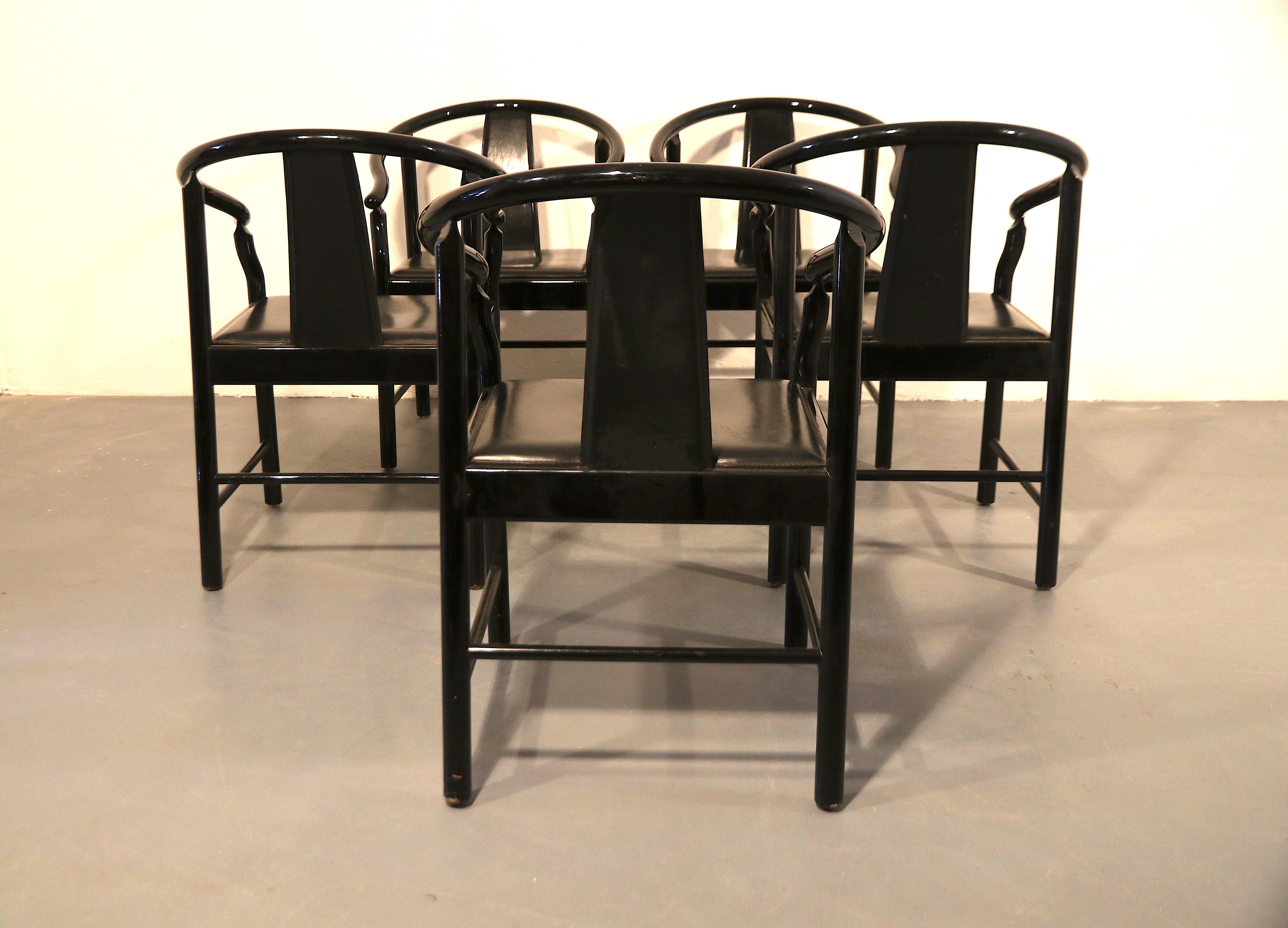 Danish Five Black Lacquered Dining Chairs, Very Similar to the China Chair For Sale