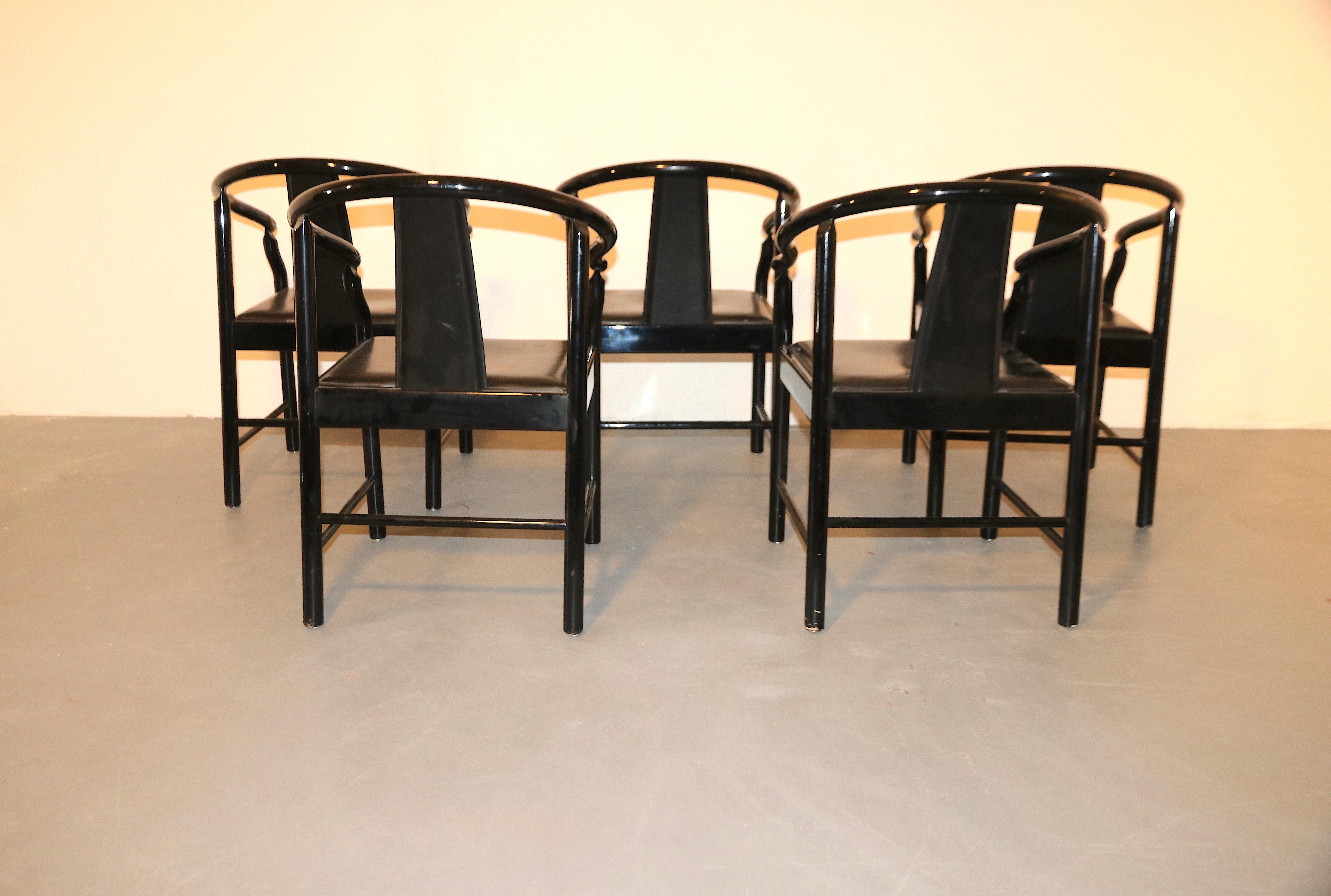Dyed Five Black Lacquered Dining Chairs, Very Similar to the China Chair For Sale