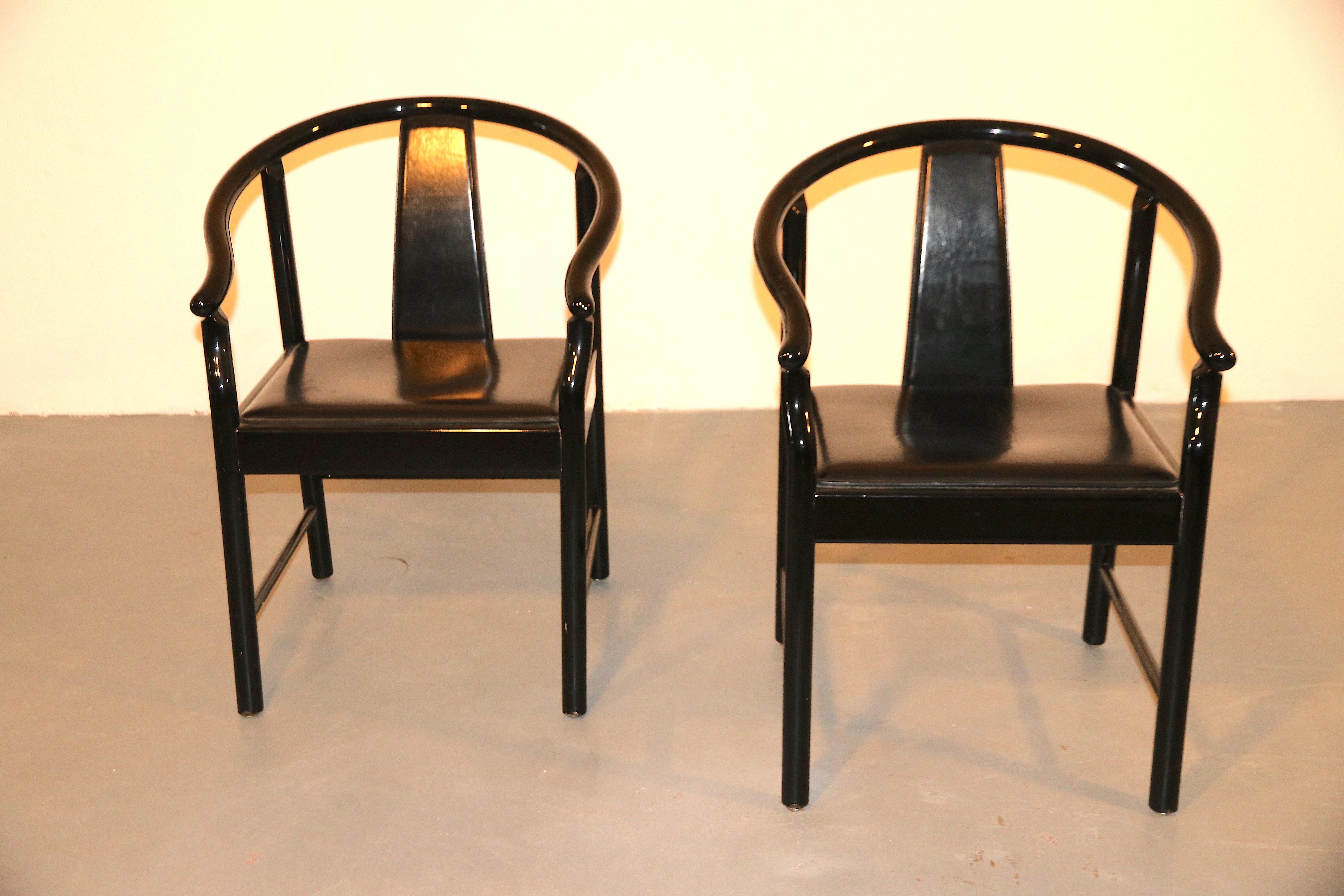 Leather Five Black Lacquered Dining Chairs, Very Similar to the China Chair For Sale