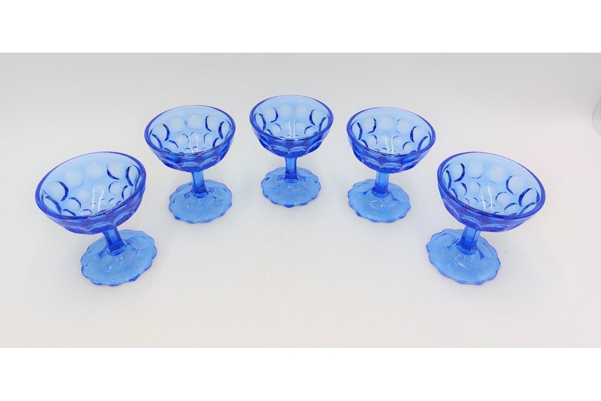 Five blue glass cups produced in Poland by HSG 