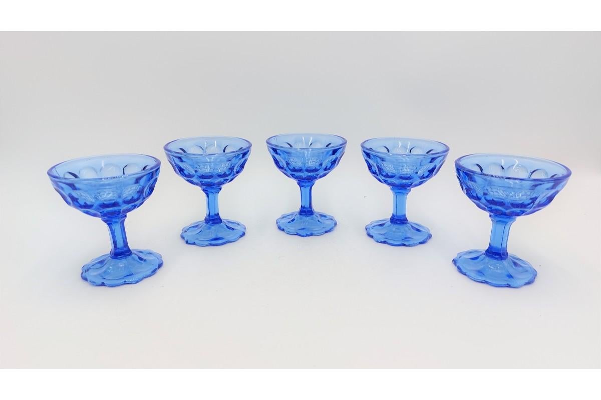 Mid-Century Modern Five Blue Cups, Ząbkowice, Poland, 1970s For Sale