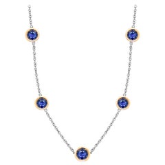 Five Blue Sapphires Bezel Set Two-Tone Gold Pendant Necklace