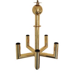 Five Branch Brass Sciolari Style Pendant Lamp Mid-Century Modern Vintage Gold