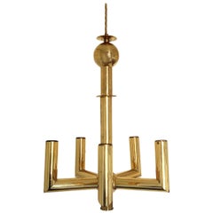 Five Branch Brass Sciolari Style Pendant Lamp Mid-Century Modern Vintage Gold