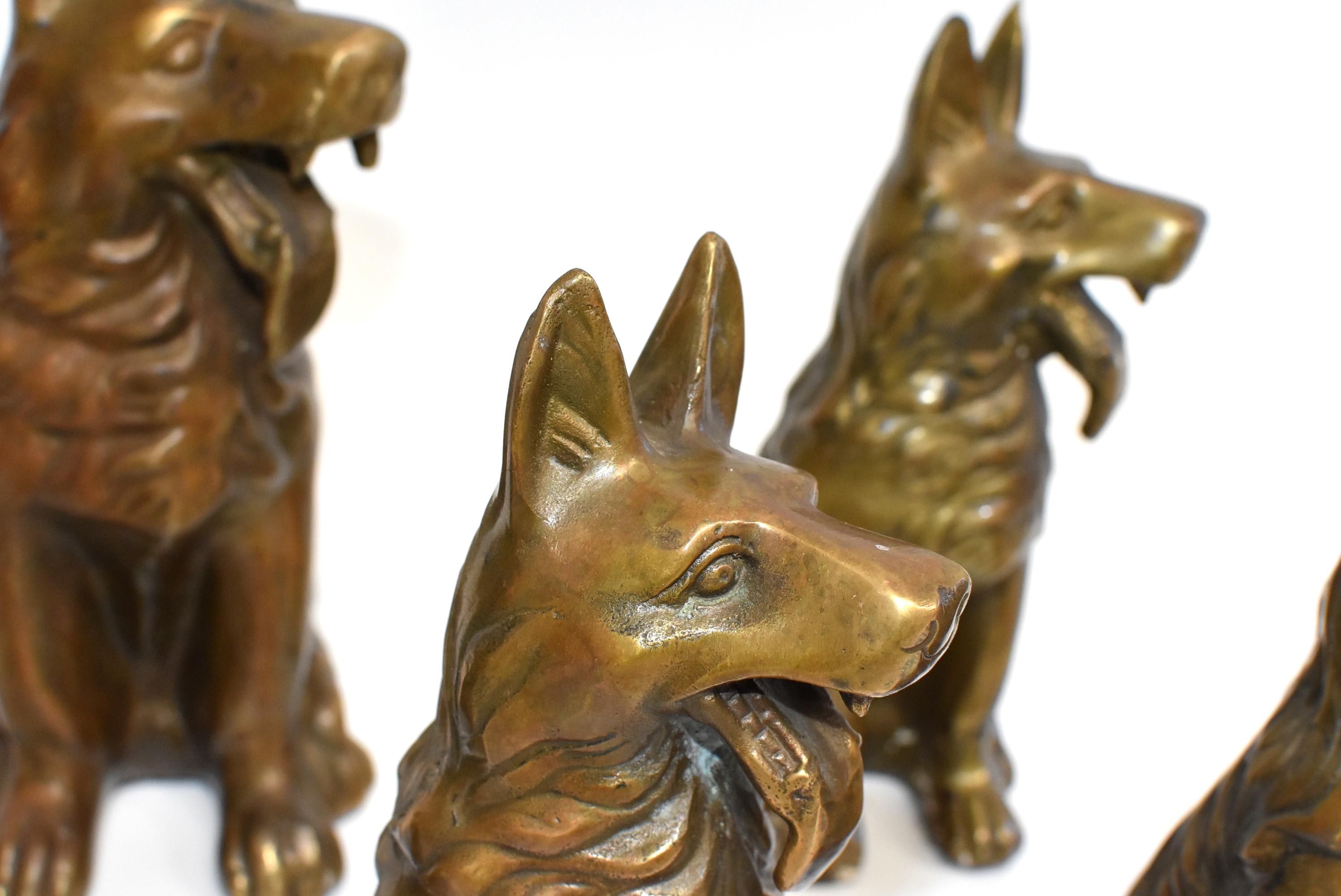 Five Brass Dogs Sculptures, Paperweights 5