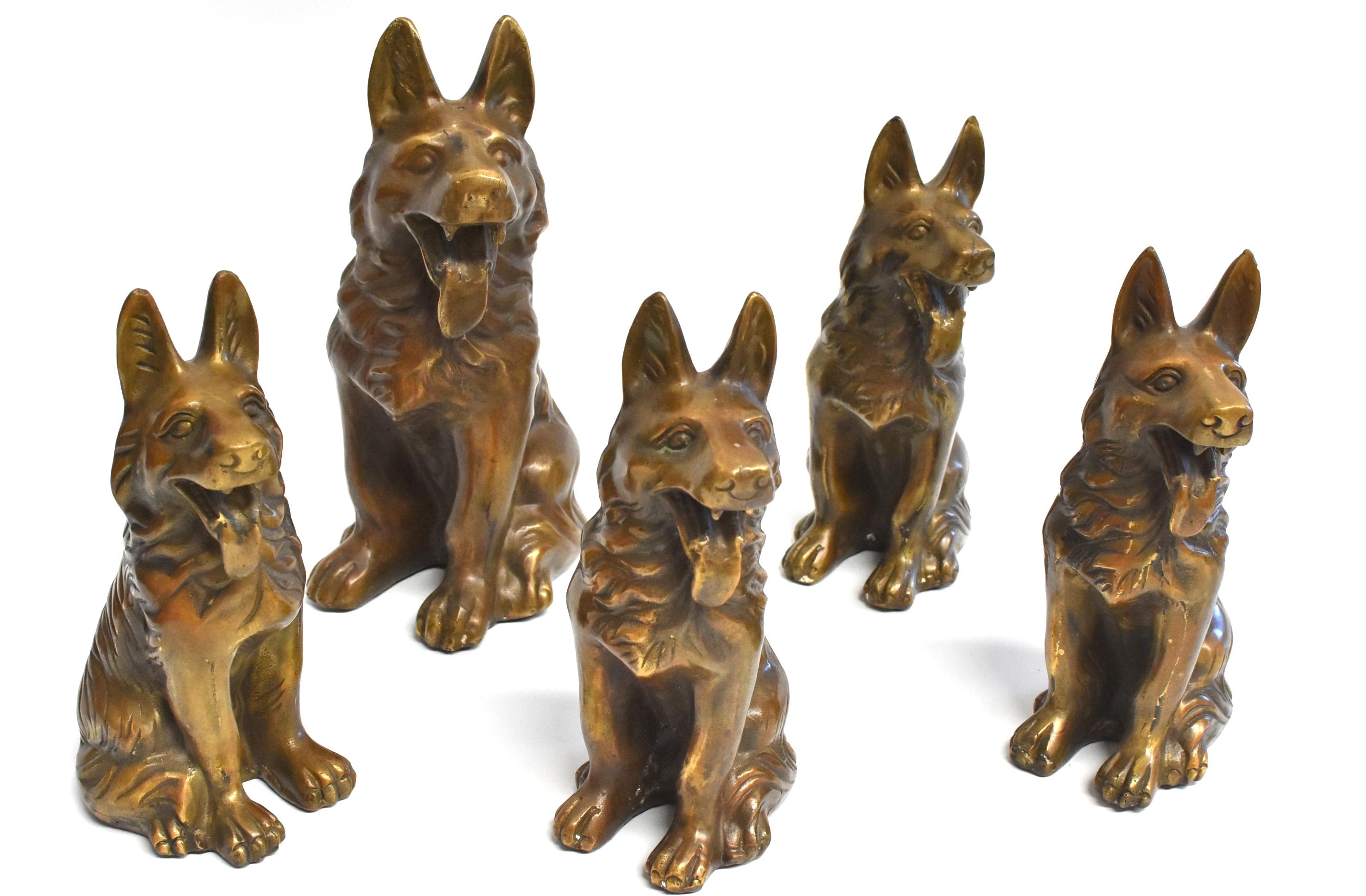 Chinese Five Brass Dogs Sculptures, Paperweights
