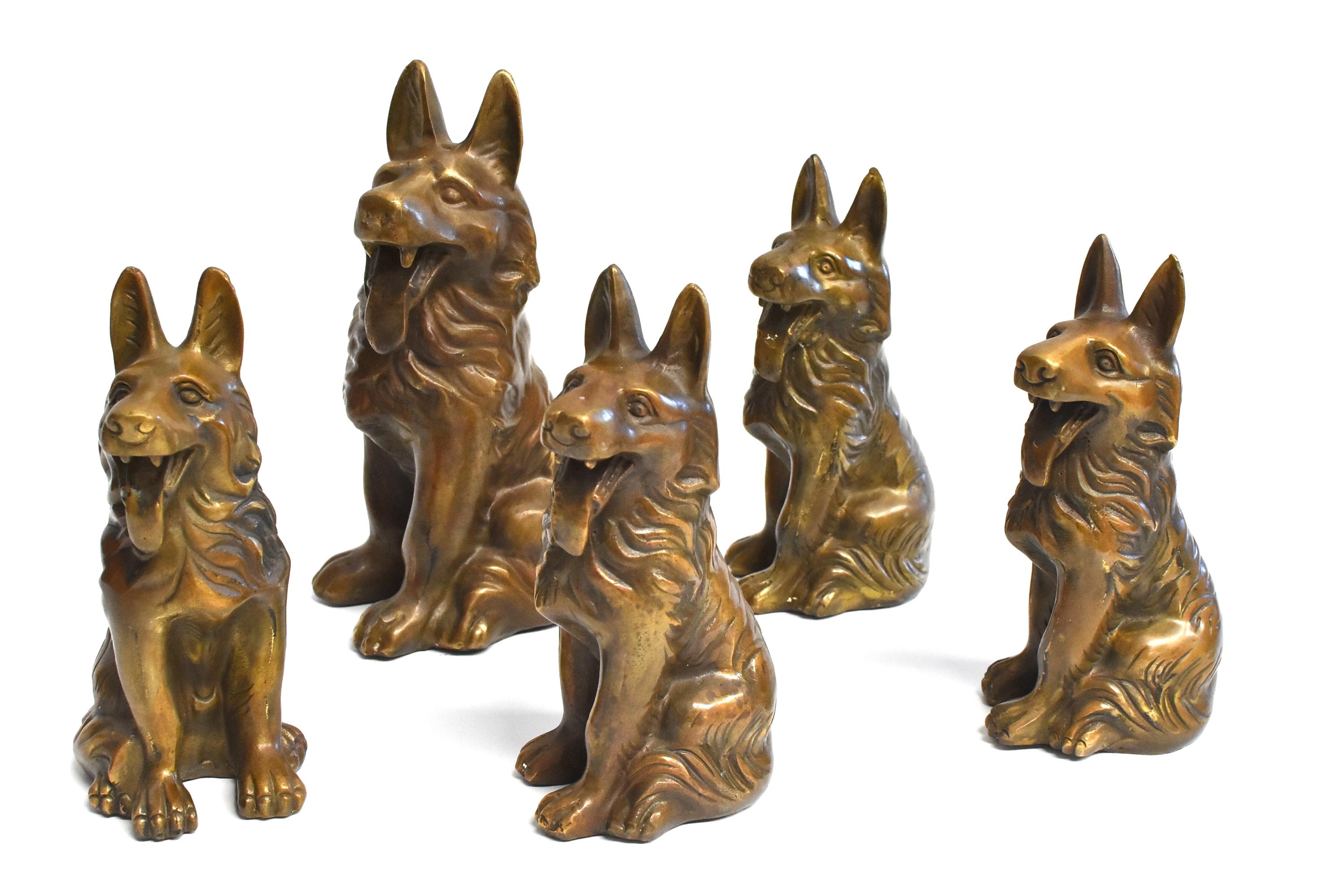 Five Brass Dogs Sculptures, Paperweights In Good Condition In Somis, CA