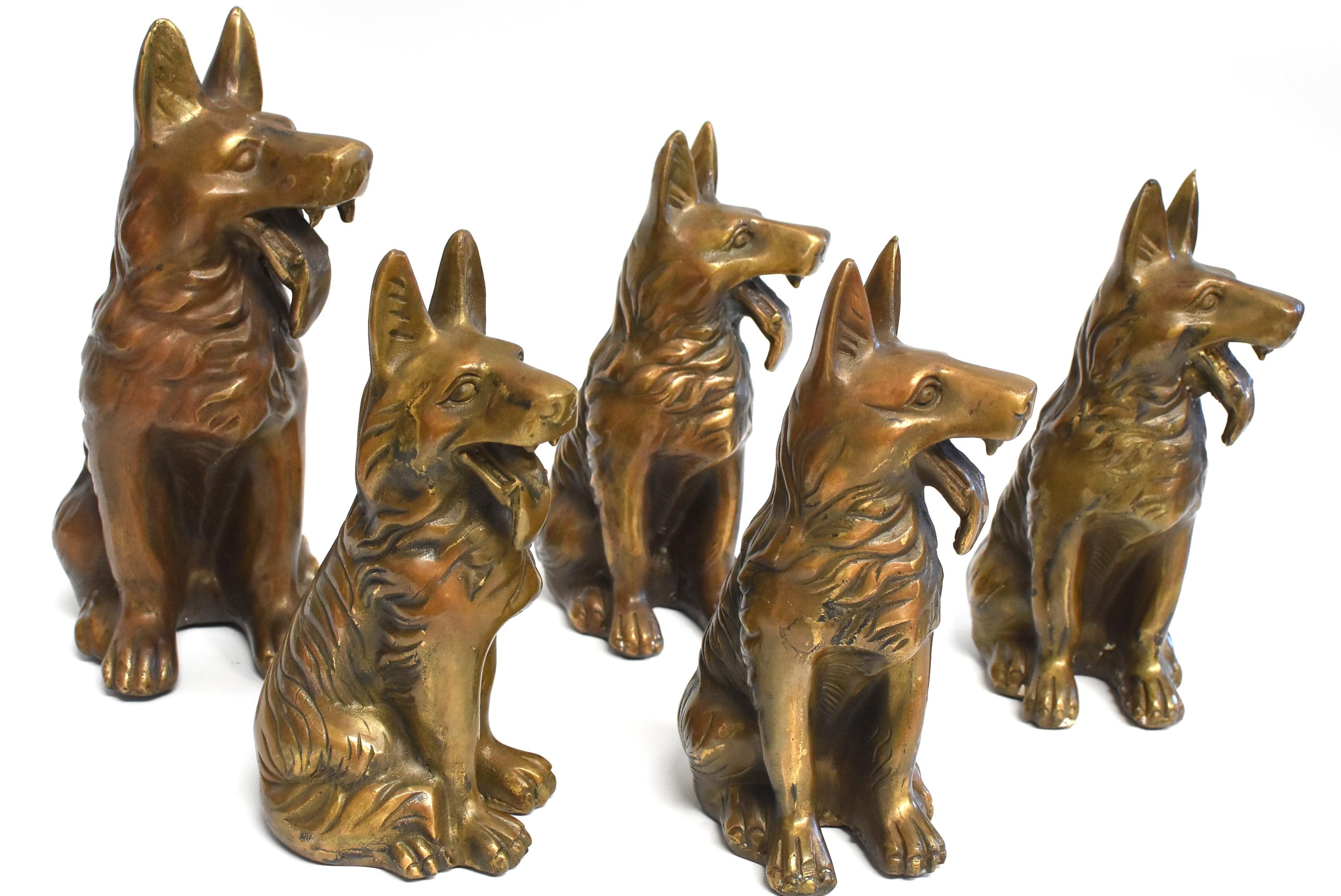 Contemporary Five Brass Dogs Sculptures, Paperweights