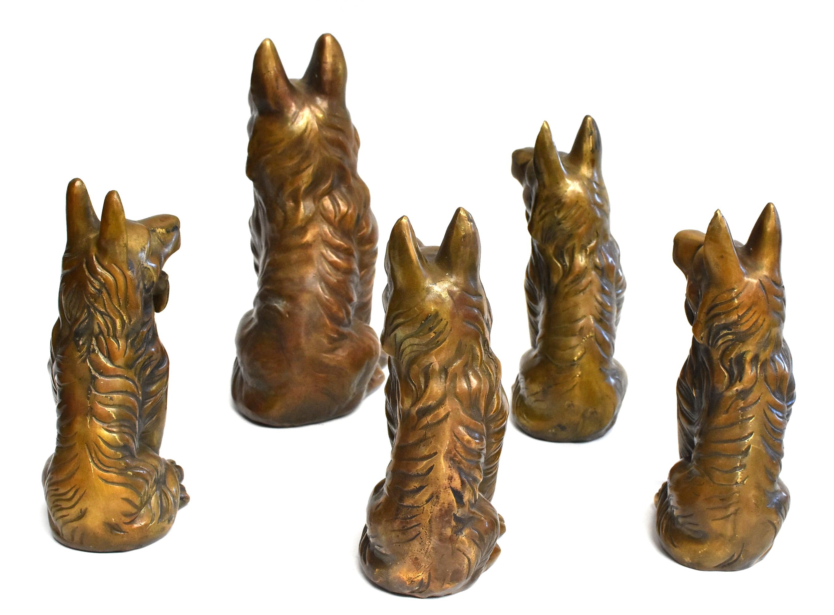 Five Brass Dogs Sculptures, Paperweights 1