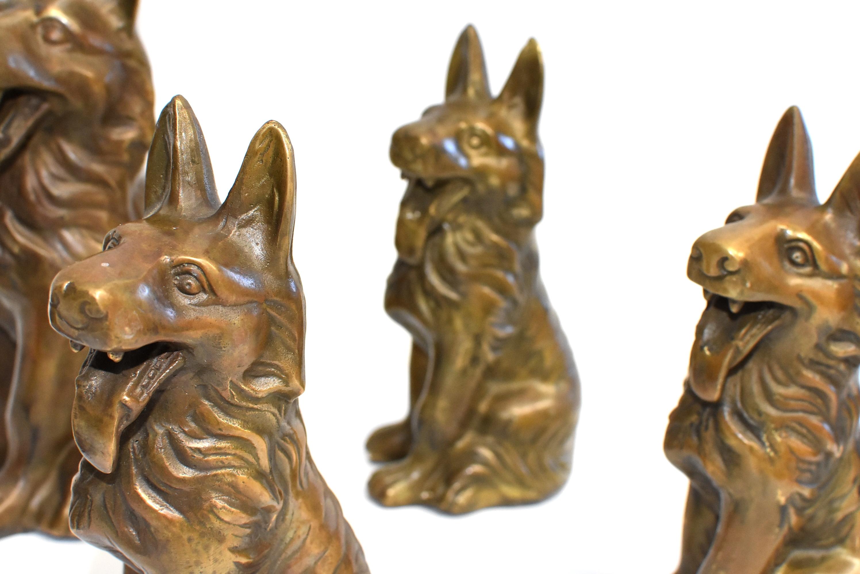 Five Brass Dogs Sculptures, Paperweights 4