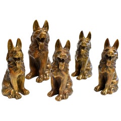 Five Brass Dogs Sculptures, Paperweights